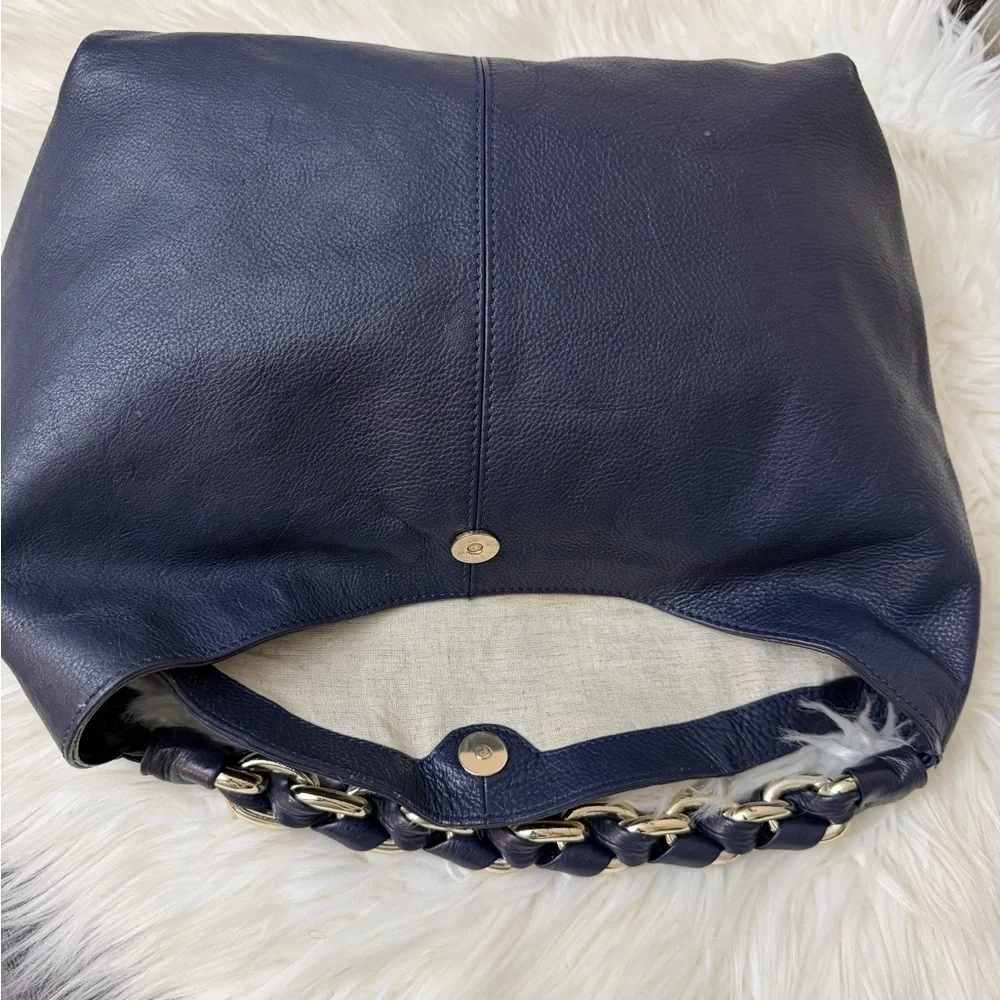 Vince Camuto Navy Leather Hobo Bag with Chain Handle